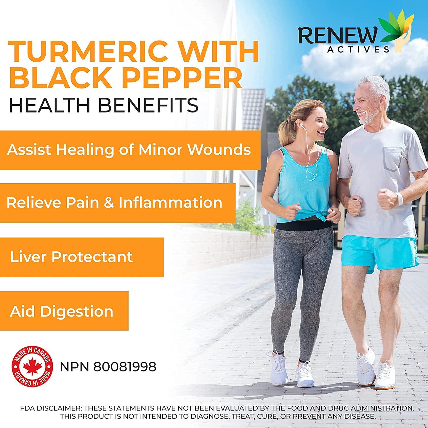 Double Strength Organic Turmeric + Black Pepper: Renew Actives 1310mg Turmeric Curcumin Supplement. Powerful Joint Support