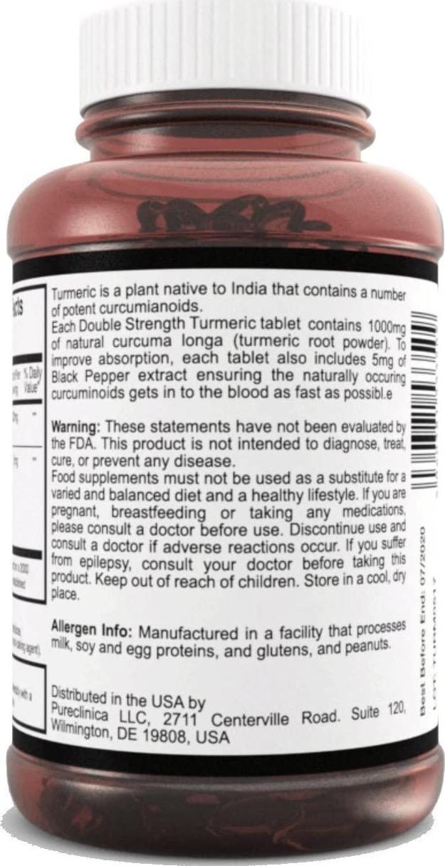 Double Strength Turmeric - Massive 1000mg x 1080 tablets - 200% more Turmeric and natural levels of the potent Curcumin per tablet-AND 5mg black pepper extract for 300% increased absorption.SKU:TURMx6