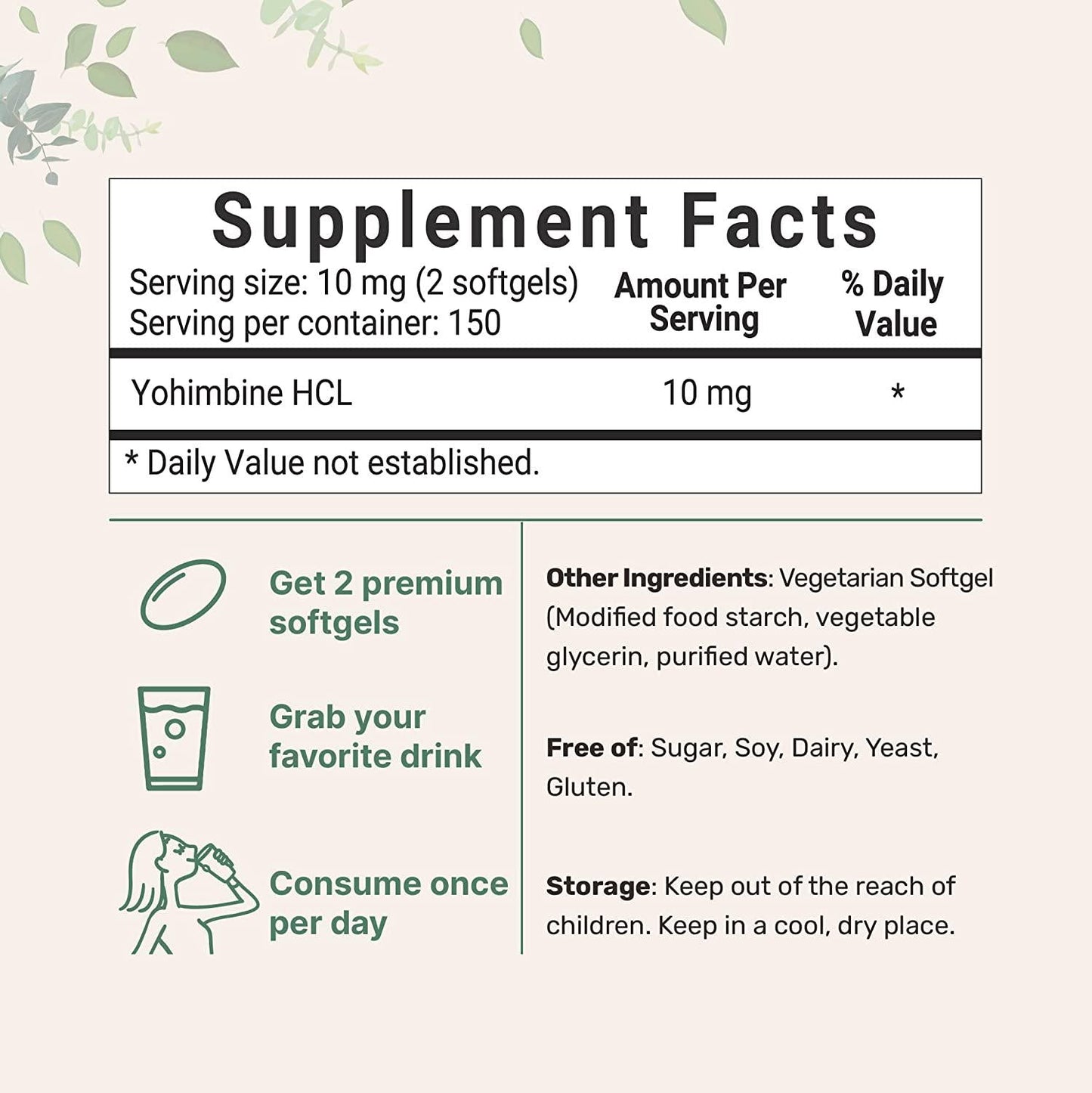 Double Strength Yohimbine Supplements for Men and Women, 10mg Per Serving, 300 Softgels, with Virgin Sunflower Seed Oil for Better Absorption, Supports Energy Production, African Raw