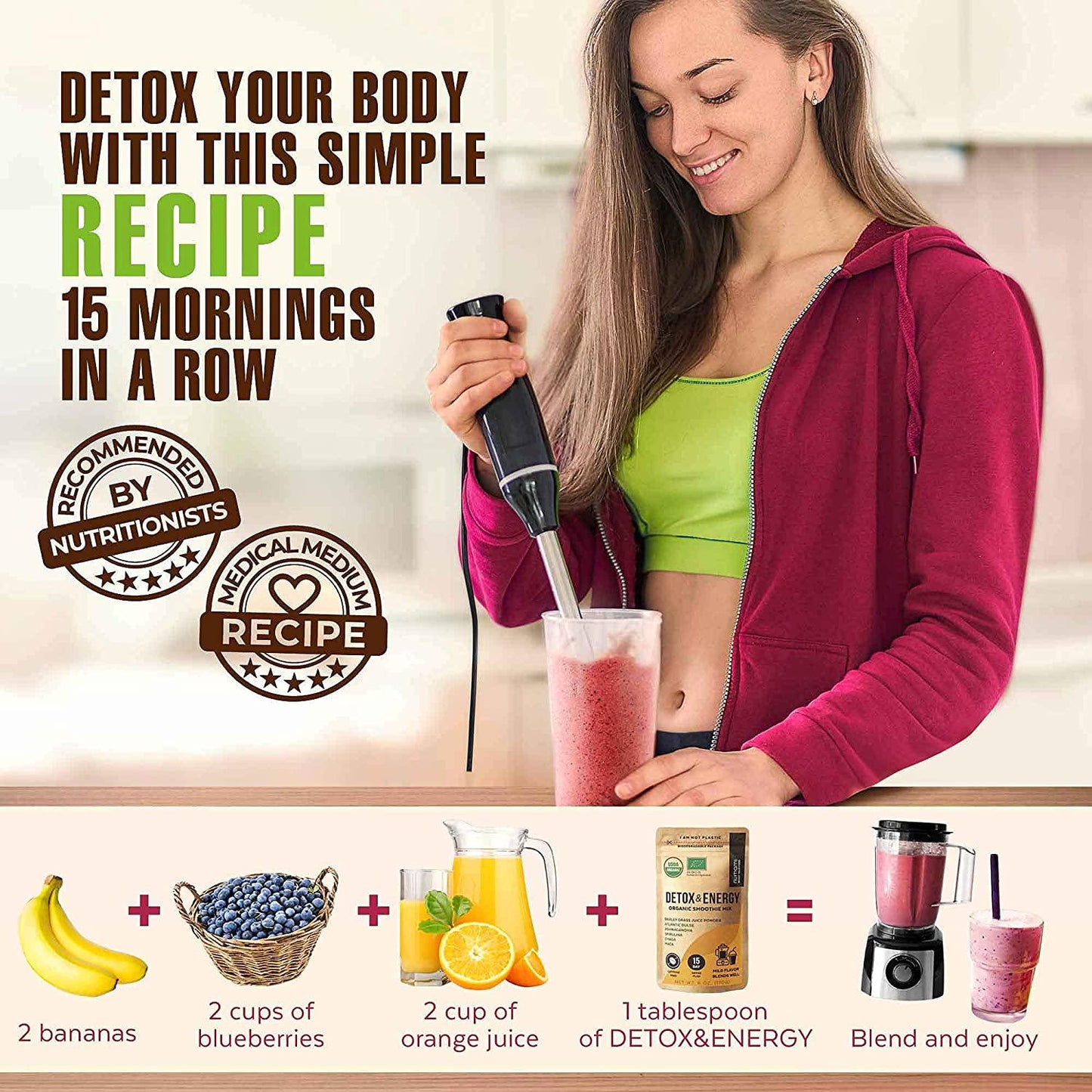 Double Up Your Detox Plan with Energy Smoothie Mix for Ultimate Detoxification and Metabolism Boost Giving You More Energy Without Caffeine.