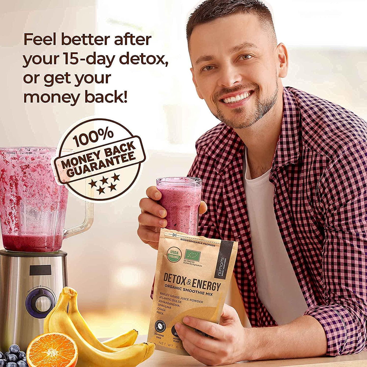 Double Up Your Detox Plan with Energy Smoothie Mix for Ultimate Detoxification and Metabolism Boost Giving You More Energy Without Caffeine.