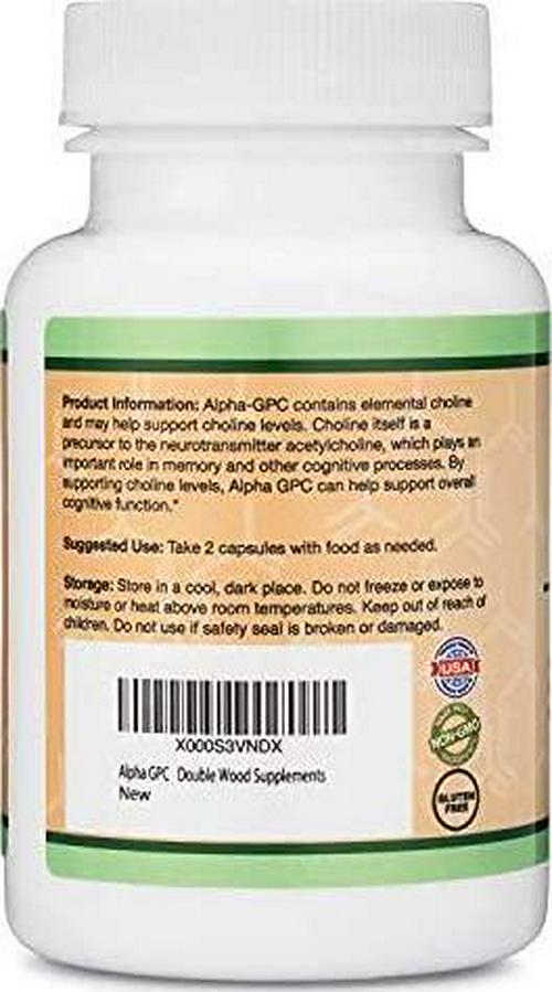 Double Wood Supplements Alpha GPC Choline Supplement, Pharmaceutical Grade, (60 Capsules 300mg)