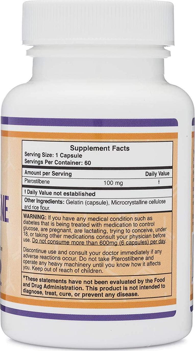 Double Wood Supplements Pterostilbene 100mg, 60 Capsules