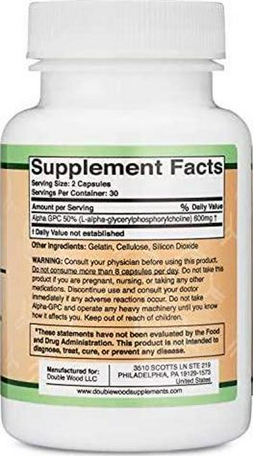 Double Wood Supplements Alpha GPC Choline Supplement, Pharmaceutical Grade, (60 Capsules 300mg)