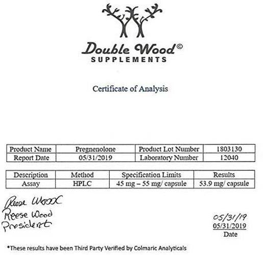 Double Wood Supplements Pregnenolone - 120 Capsules - 100mg per Serving