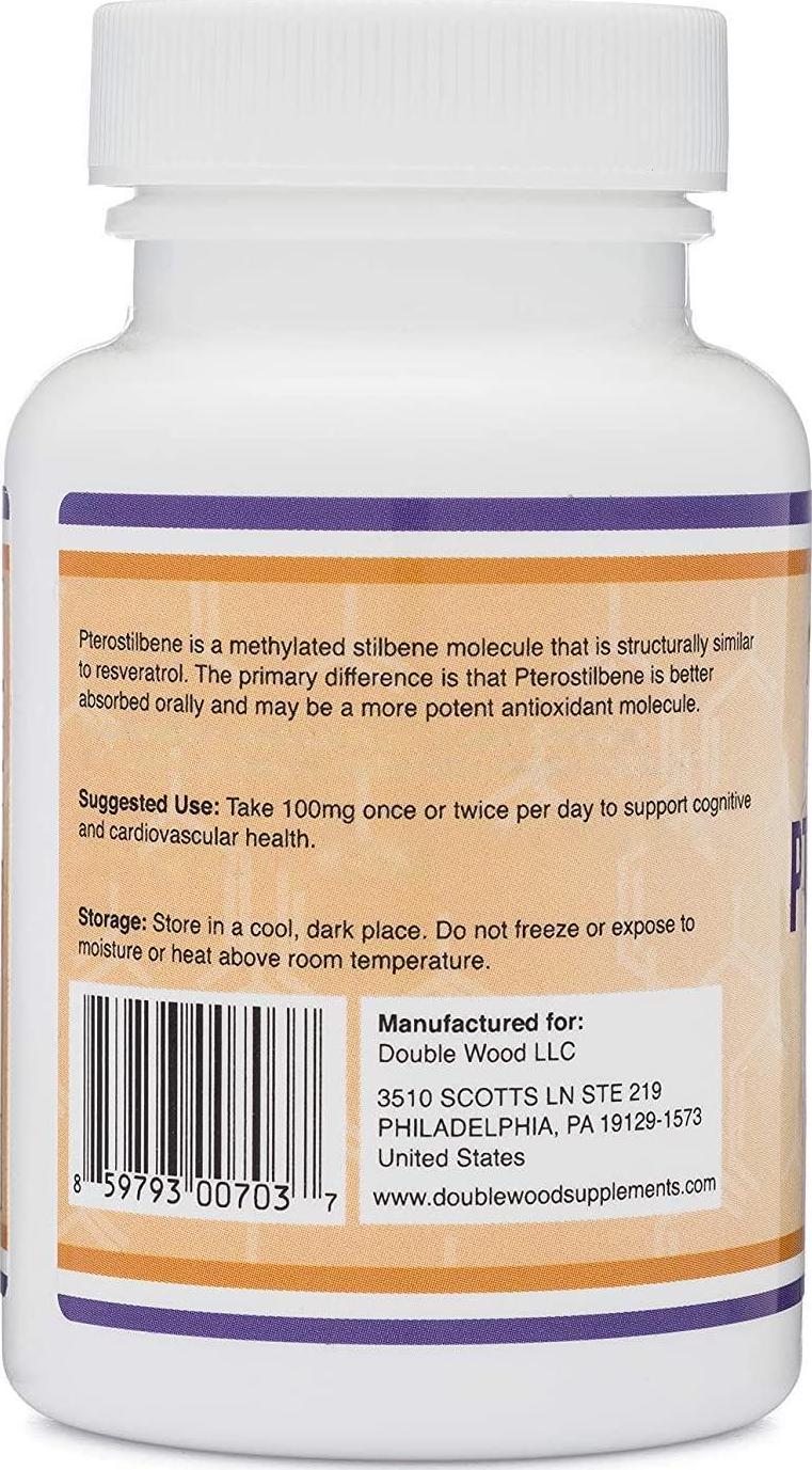 Double Wood Supplements Pterostilbene 100mg, 60 Capsules
