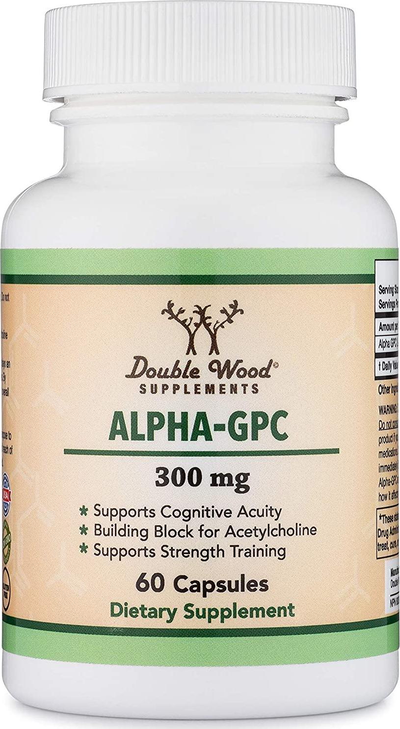Double Wood Supplements Alpha GPC Choline Supplement, Pharmaceutical Grade, (60 Capsules 300mg)