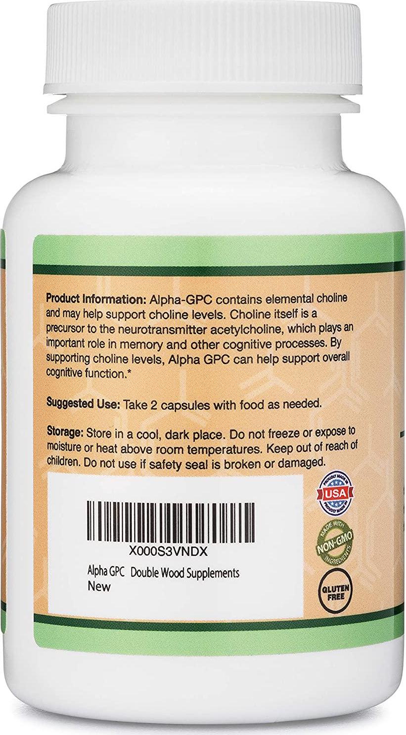 Double Wood Supplements Alpha GPC Choline Supplement, Pharmaceutical Grade, (60 Capsules 300mg)