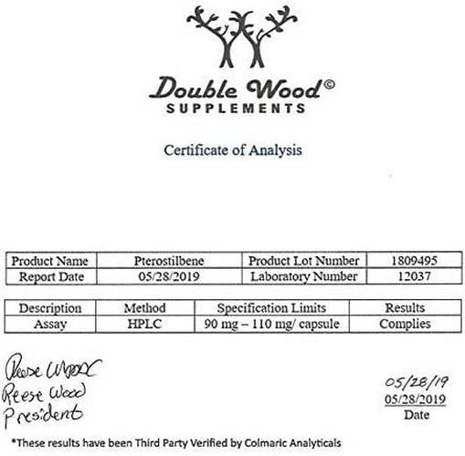 Double Wood Supplements Pterostilbene 100mg, 60 Capsules