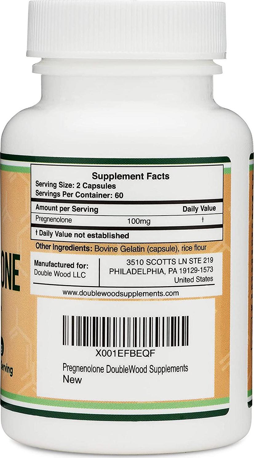 Double Wood Supplements Pregnenolone - 120 Capsules - 100mg per Serving