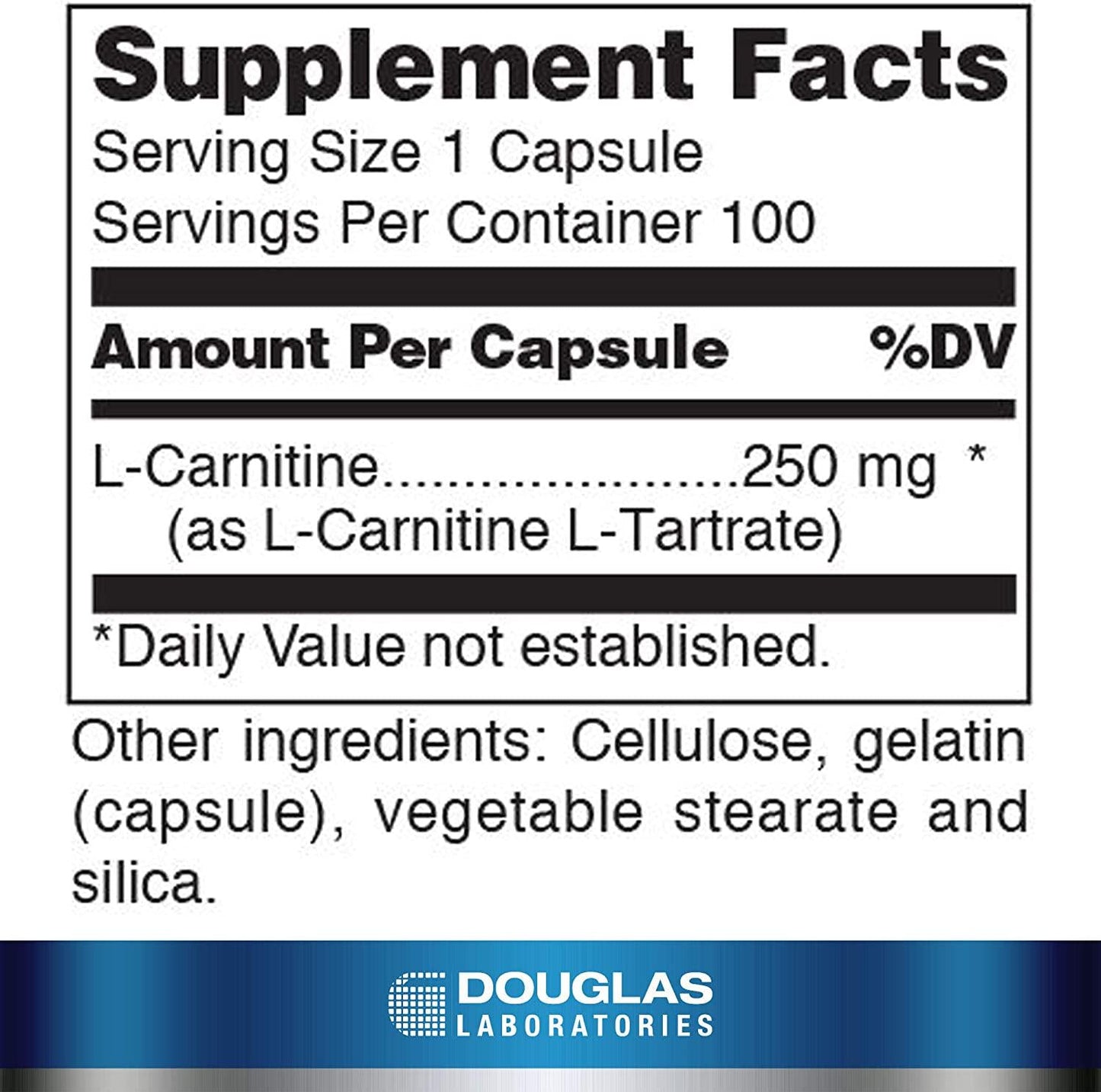 Douglas Laboratories L-Carnitine 250 mg. | Supports Heart Muscle Function and Skeletal Muscle Performance | 100 Capsules