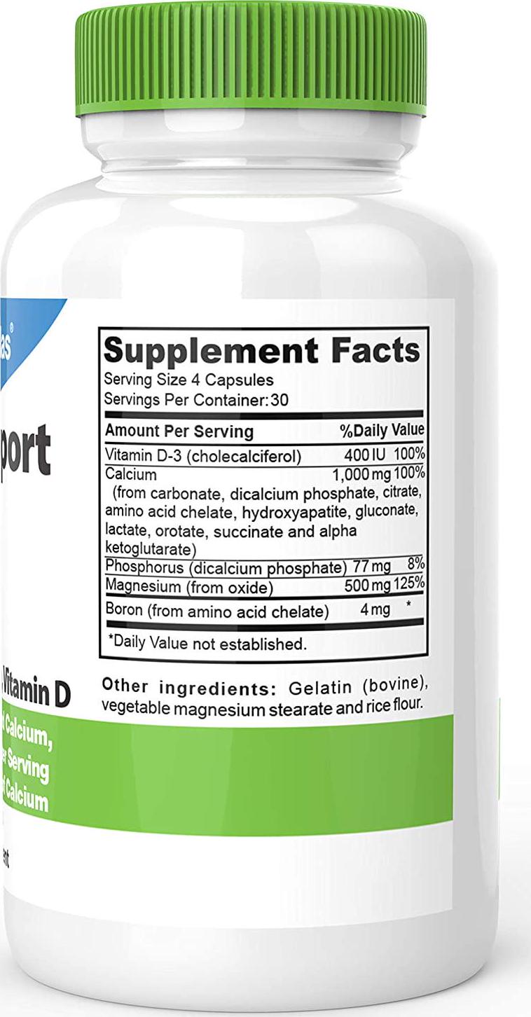 DrFormulas Bone Support 100% DV 1000mg Calcium Supplement Carbonate, Citrate, Gluconate, (not d-glucarate) Chloride with Vitamin D, Magnesium and Boron - 30 Day Supply