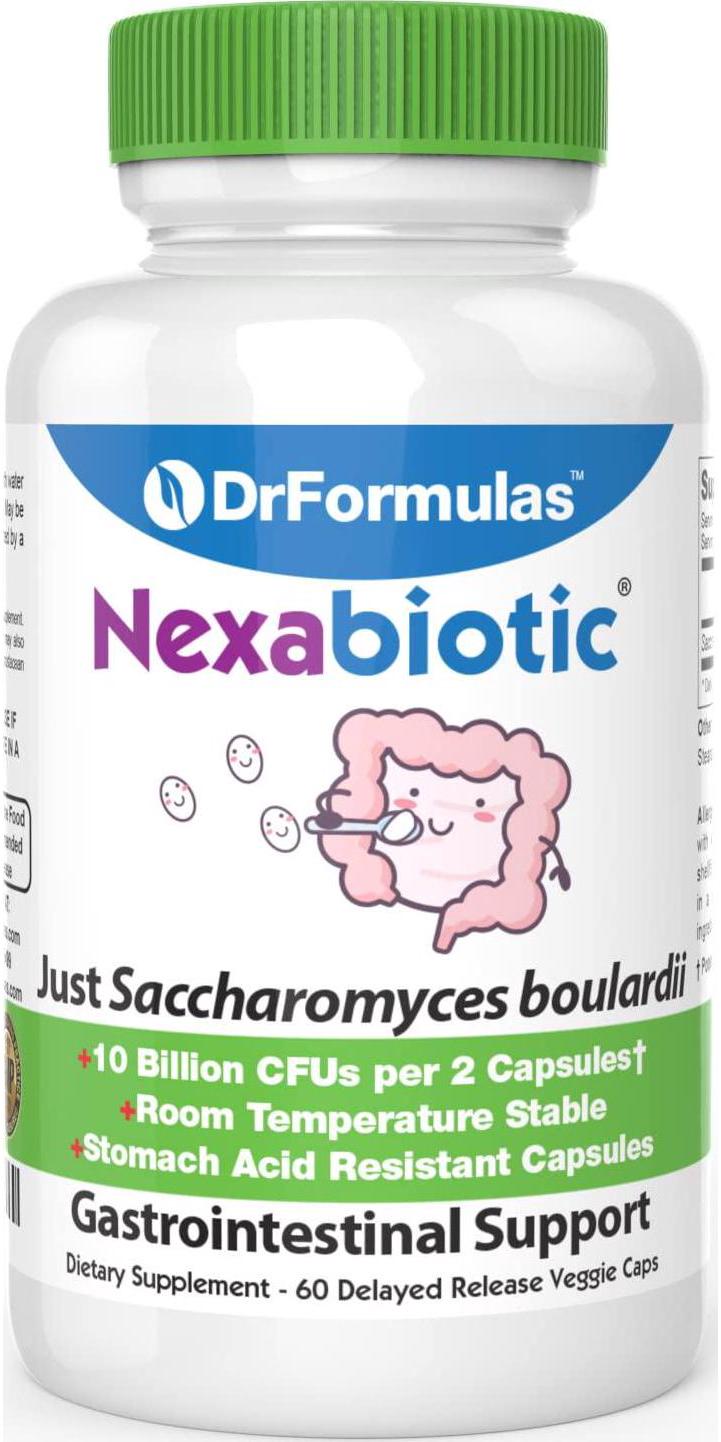 DrFormulas Saccharomyces Boulardii Probiotic 10 Billion CFUs | Nexabiotic S boulardii, Immune and Digestive Support Supplement, 60 Stomach Acid Resistant Probiotics Capsules