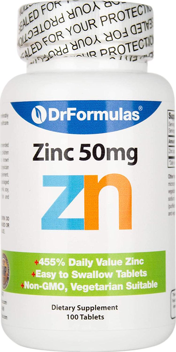 DrFormulas Zinc Supplement 50mg for Acne and Chelated Zinc Oxide Citrate, 100 Day Supply (Tablets Not Lozenges, Gluconate, or Picolinate)