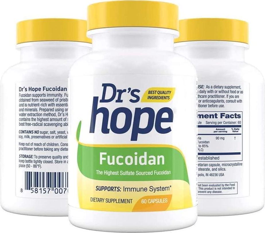 Dr's Hope Fucoidan Supplement(Brown Seaweed Extract) 85% Highest Sulfate Amount - Supports Immune System and Antioxidant Health - Vegan, No Artificial Additives, 60 Veggie Caps - Made in USA