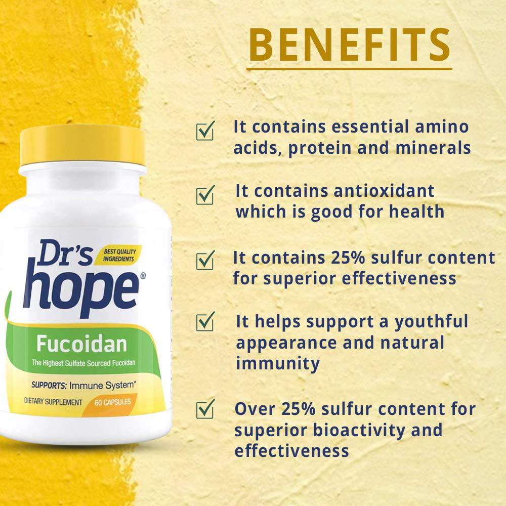 Dr's Hope Fucoidan Supplement(Brown Seaweed Extract) 85% Highest Sulfate Amount - Supports Immune System and Antioxidant Health - Vegan, No Artificial Additives, 60 Veggie Caps - Made in USA