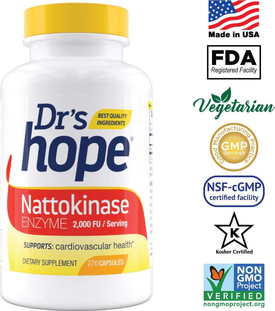 Dr&#039;s Hope Pure Nattokinase 2000 FU - Supports Circulatory and Cardiovascular Health - Non-GMO, Gluten Free, Vegan, No Artificial Additives - Made in USA - 270 Veggie Caps