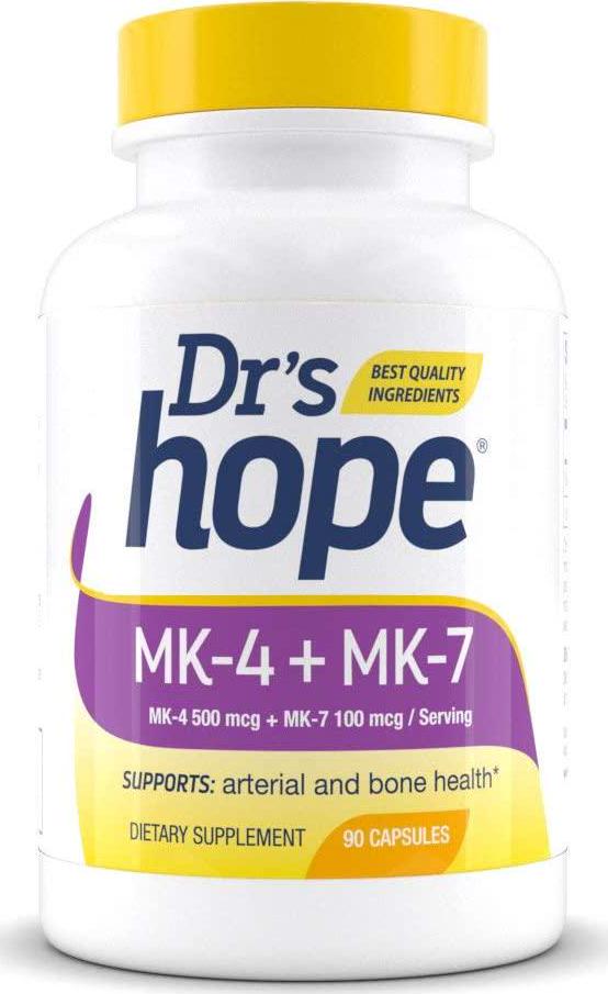Dr&#039;s Hope Vitamin K2 MK4 (Menaquinone-4) 500 mcg + MK7 (Menaquinone-7) 100 mcg | 90 Veggie Capsules Supports Cardiovascular and Circulatory Health | Non-GMO, Gluten-Free, Vegan - Made in The USA