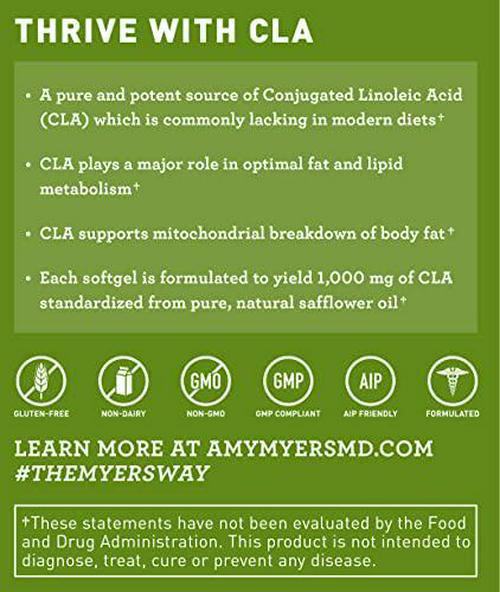 Dr Amy Myers CLA Metabolism Support - Increase Lean Muscle Mass and Support Healthy Weight Management for Women and Men - Conjugated Linoleic Acid, Safflower Oil - Dietary Supplement, 120 Softgels