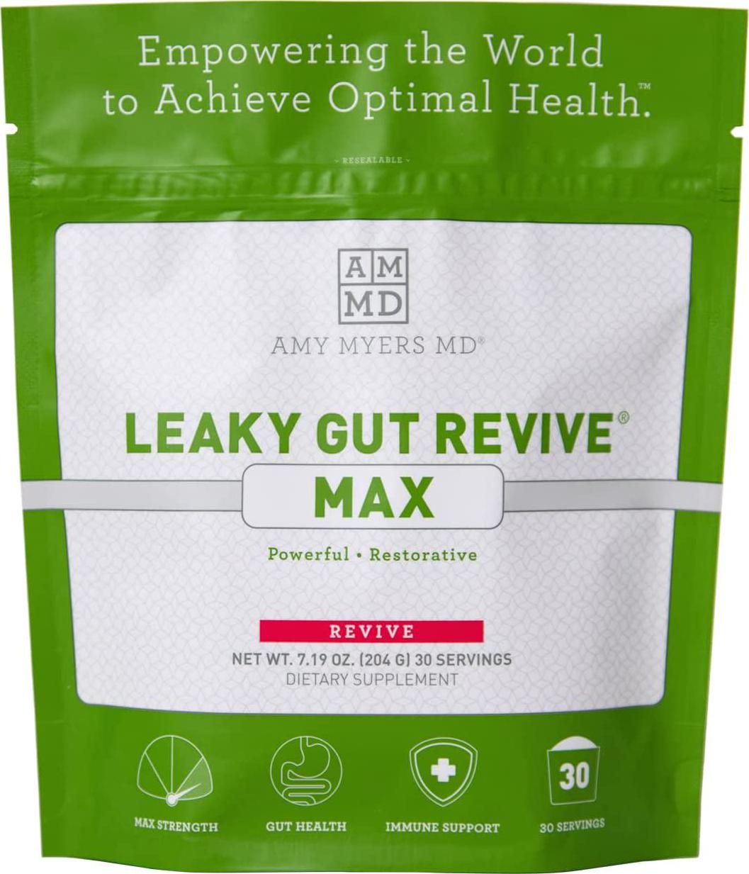 Dr. Amy Myers Leaky Gut Revive MAX Powder for Leaky Gut Repair Potent L-Glutamine Powder to Support Constipation, IBS, Diarrhea, Bloating, Gas, SIBO Plant Based Supplement for Gut Health, 1 Month