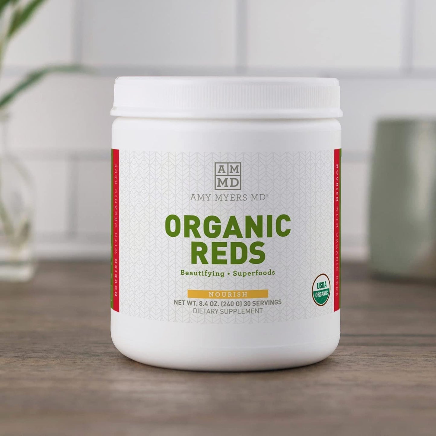 Dr Amy Myers Organic Reds Superfood Powder - Best Super Reds Powder with +13 USDA Certified Organic Ingredients - Contains Organic Beet Root Powder, Pomegranate, Raspberry + More - 30 Servings