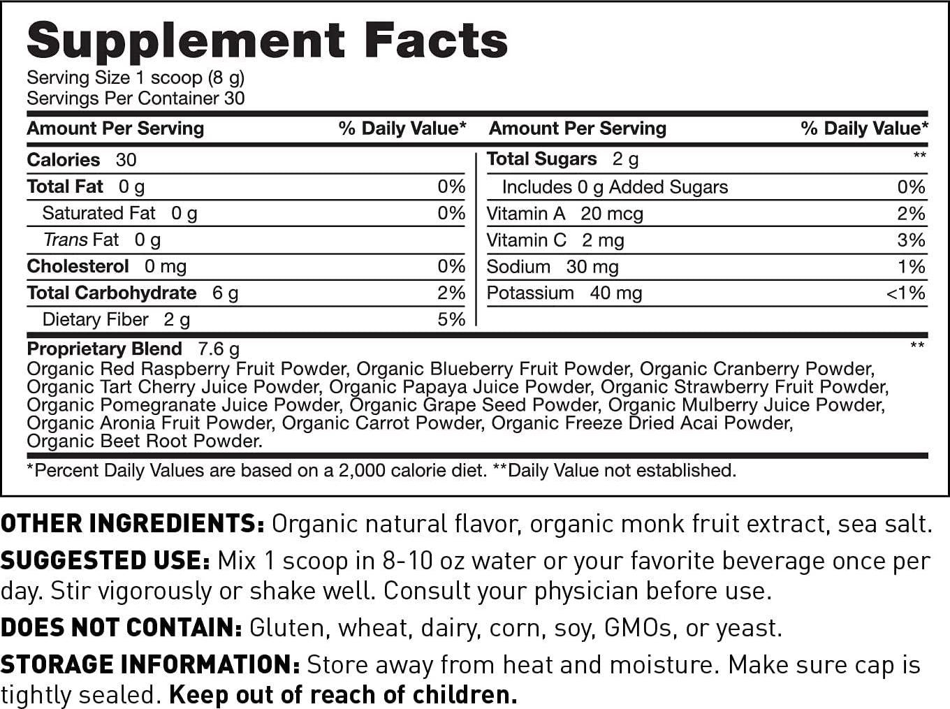 Dr Amy Myers Organic Reds Superfood Powder - Best Super Reds Powder with +13 USDA Certified Organic Ingredients - Contains Organic Beet Root Powder, Pomegranate, Raspberry + More - 30 Servings