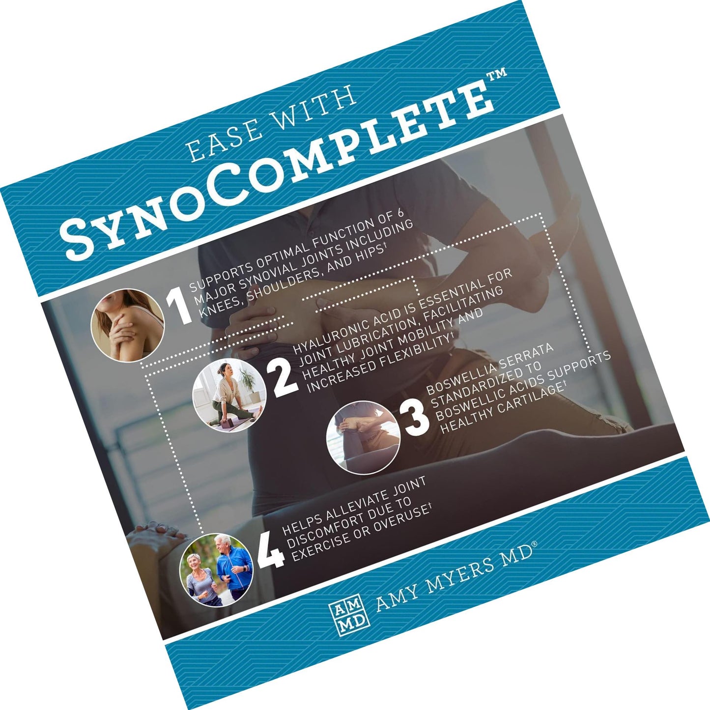 Dr Amy Myers SynoComplete Joint Support Supplement - Glucosamine HCL + Chondroitin Turmeric for Joint Pain Relief - Contains Boswellia Serrata, BCM-95 Turmeric Extract, Hyaluronic Acid - 120 Capsules