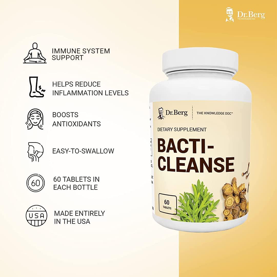 Dr. Berg's Bacti-Cleanse - 8in1 Immune Booster Supplements with Digestive and Inflammation Support Formula - Natural Phytonutrients Minerals and Rich in Antioxidants w/ Vitamin D3 and Zinc - 60 Capsules