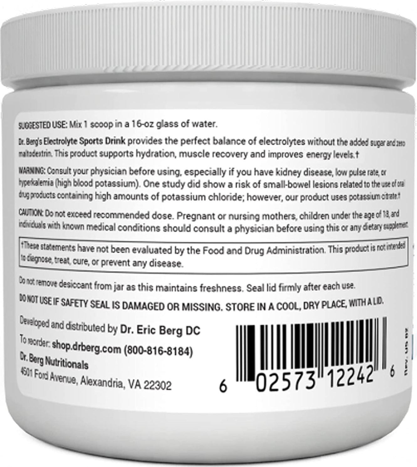 Dr. Berg&#039;s Electrolyte Sports Drink - Potassium Supplement High Energy Workouts Replenish and Rejuvenate Your Cells 50 Servings - Made in The USA NO Maltodextrin or Sugar - Raspberry Lemon Flavor