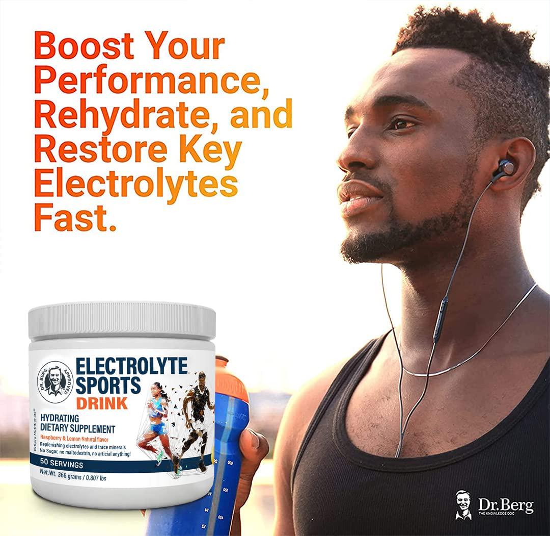 Dr. Berg&#039;s Electrolyte Sports Drink - Potassium Supplement High Energy Workouts Replenish and Rejuvenate Your Cells 50 Servings - Made in The USA NO Maltodextrin or Sugar - Raspberry Lemon Flavor