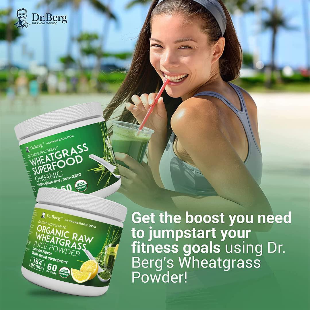 Dr. Berg's Wheat Grass Superfood Powder - Raw Juice Organic Ultra-Concentrated Rich in Vitamins and Nutrients - Chlorophyll and Trace Minerals - 60 Servings - Gluten-Free Non-GMO - 5.3 oz (1 Pack)