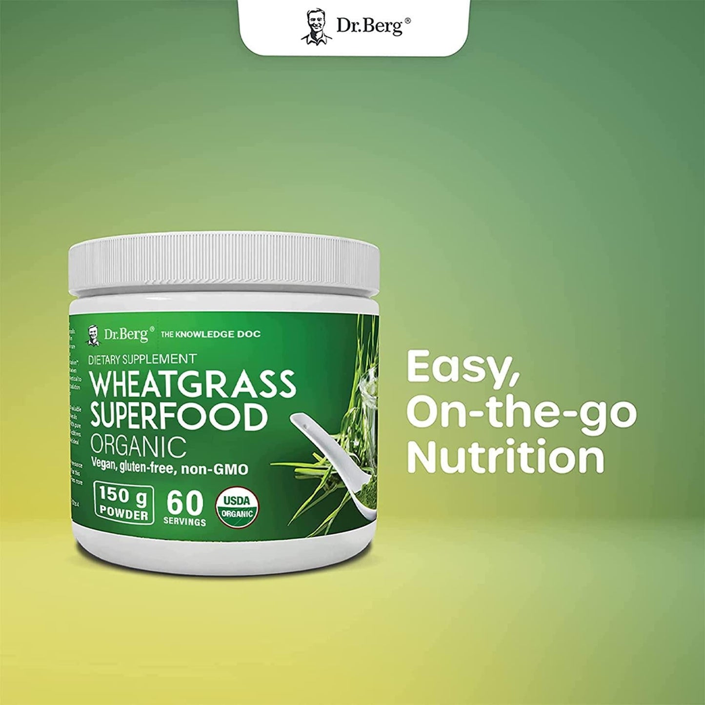 Dr. Berg's Wheat Grass Superfood Powder - Raw Juice Organic Ultra-Concentrated Rich in Vitamins and Nutrients - Chlorophyll and Trace Minerals - 60 Servings - Gluten-Free Non-GMO - 5.3 oz (1 Pack)