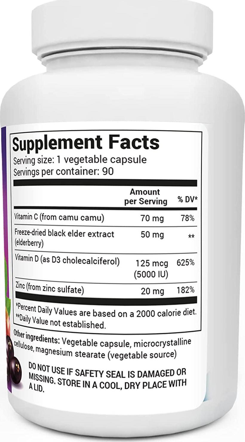 Dr. Berg's Advanced Immune Support - Daily Immunity Multi-System Defense Supplement with Vitamins C, D, Zinc, and Elderberry, 90 Vegetarian Capsules
