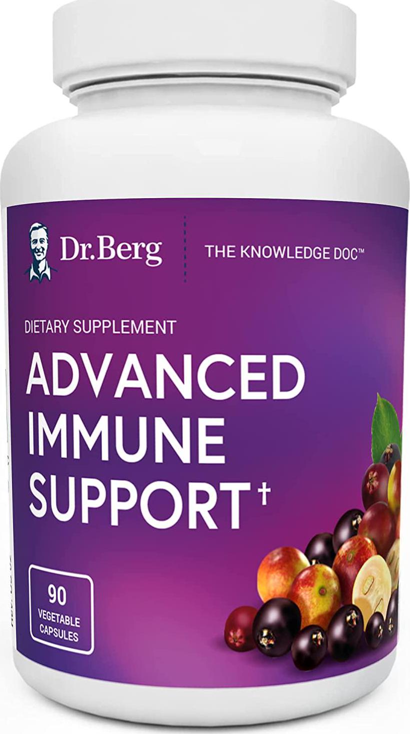 Dr. Berg's Advanced Immune Support - Daily Immunity Multi-System Defense Supplement with Vitamins C, D, Zinc, and Elderberry, 90 Vegetarian Capsules