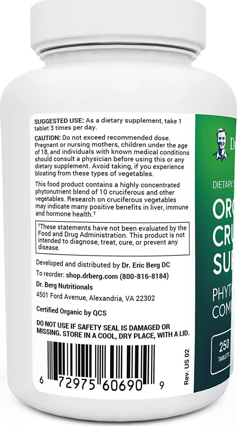 Dr. Berg's Cruciferous Superfood - Whole Food Vegetable Supplement w/ Organic Freeze-Dried Phytonutrient and Antioxidants Blend - Boost Energy, Support Immune System and Liver Detox - 250 Veggie Capsules