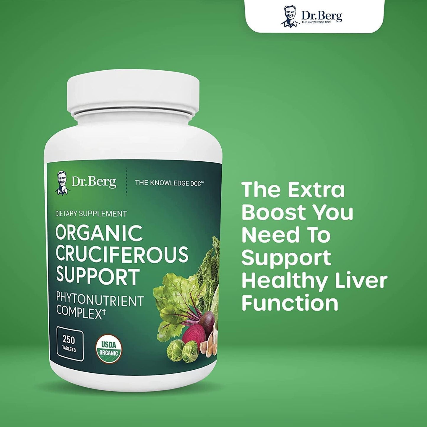 Dr. Berg's Cruciferous Superfood - Whole Food Vegetable Supplement w/ Organic Freeze-Dried Phytonutrient and Antioxidants Blend - Boost Energy, Support Immune System and Liver Detox - 250 Veggie Capsules