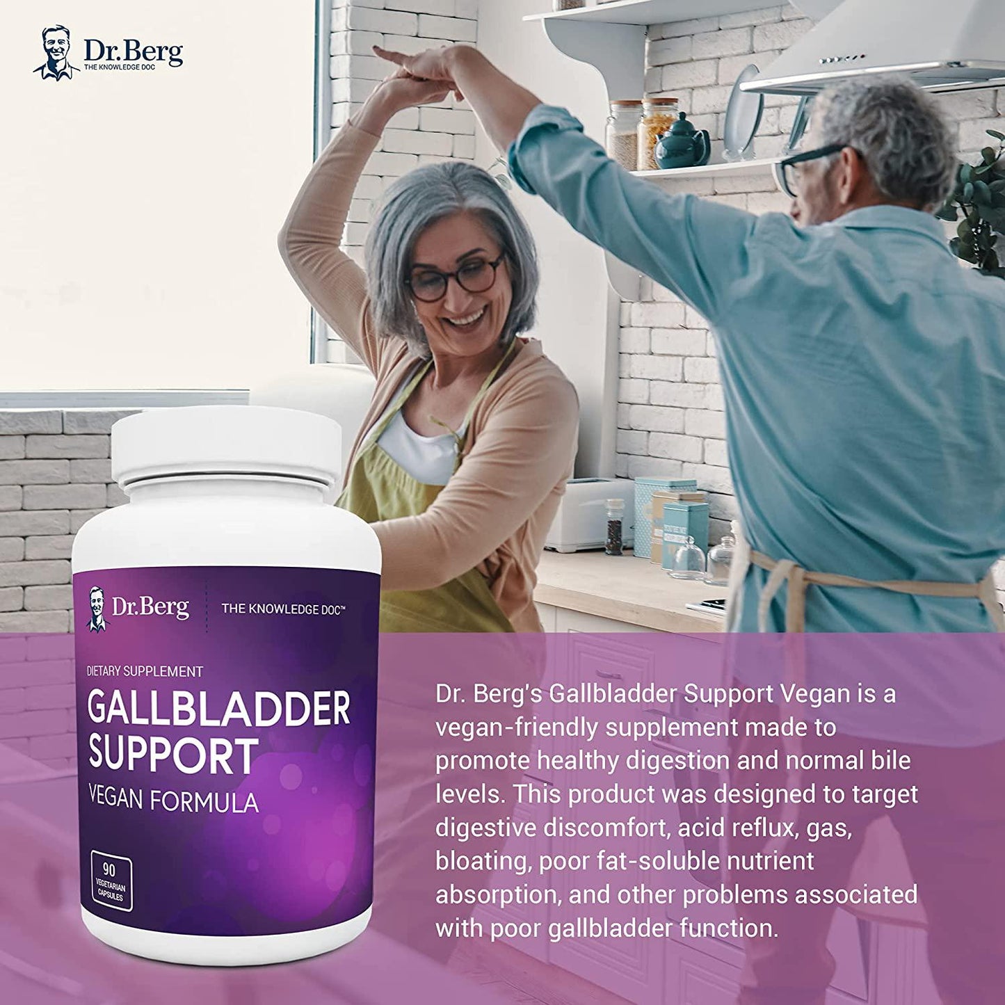 Dr. Berg's Gallbladder Support Supplements Vegan Formula - Contains Plant-Based Enzymes for Relief of Bloating, Constipation, and Gas - Better Digestion and Normal Bile Levels - 90 Vegetarian Capsules