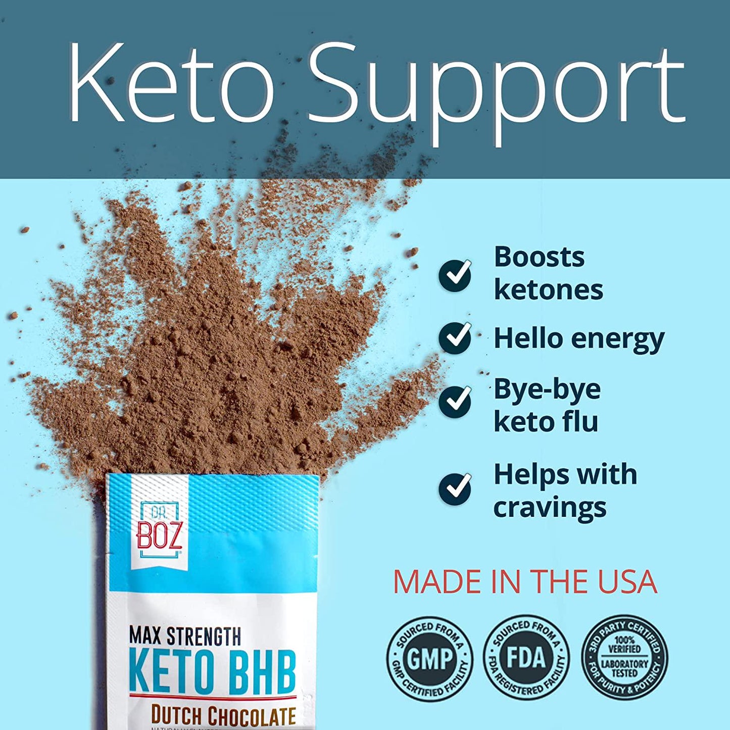 Dr. Boz Max Strength Keto BHB Powder [20 Sachets,16.6g] -Best Keto Supplement for Weight Loss - Keto Supplement | Keto Shake Keto Diet BHB Powder - [Dutch Chocolate]