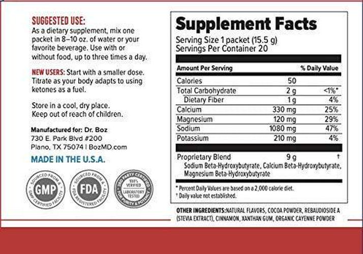 Dr. Boz Max Strength Keto BHB Powder [20 Sachets,16.6g] -Best Keto Supplement for Weight Loss - Keto Supplement | Keto Shake Keto Diet BHB Powder - [Mexican Chocolate Spice]