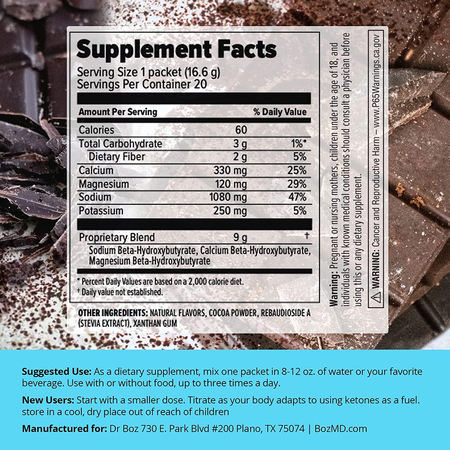 Dr. Boz Max Strength Keto BHB Powder [20 Sachets,16.6g] -Best Keto Supplement for Weight Loss - Keto Supplement | Keto Shake Keto Diet BHB Powder - [Dutch Chocolate]