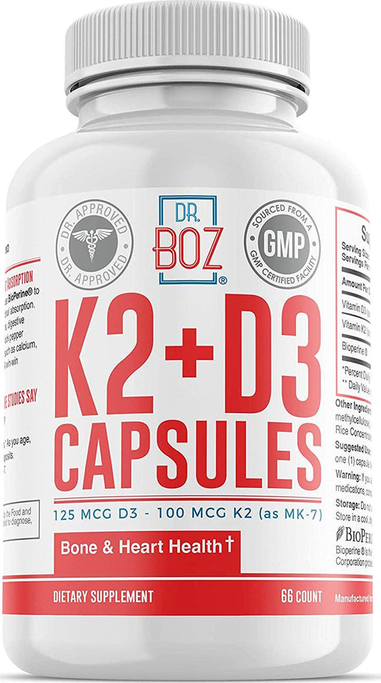 Dr. Boz Vitamin K2 (MK-7) + D3 Capsules with BioperineÂ for Best Absorption | Vitamin D Supplement | Vitamin K Supplement | Vitamin K2 D3 Supplement [Bone Health | Heart Health]- 66 Count