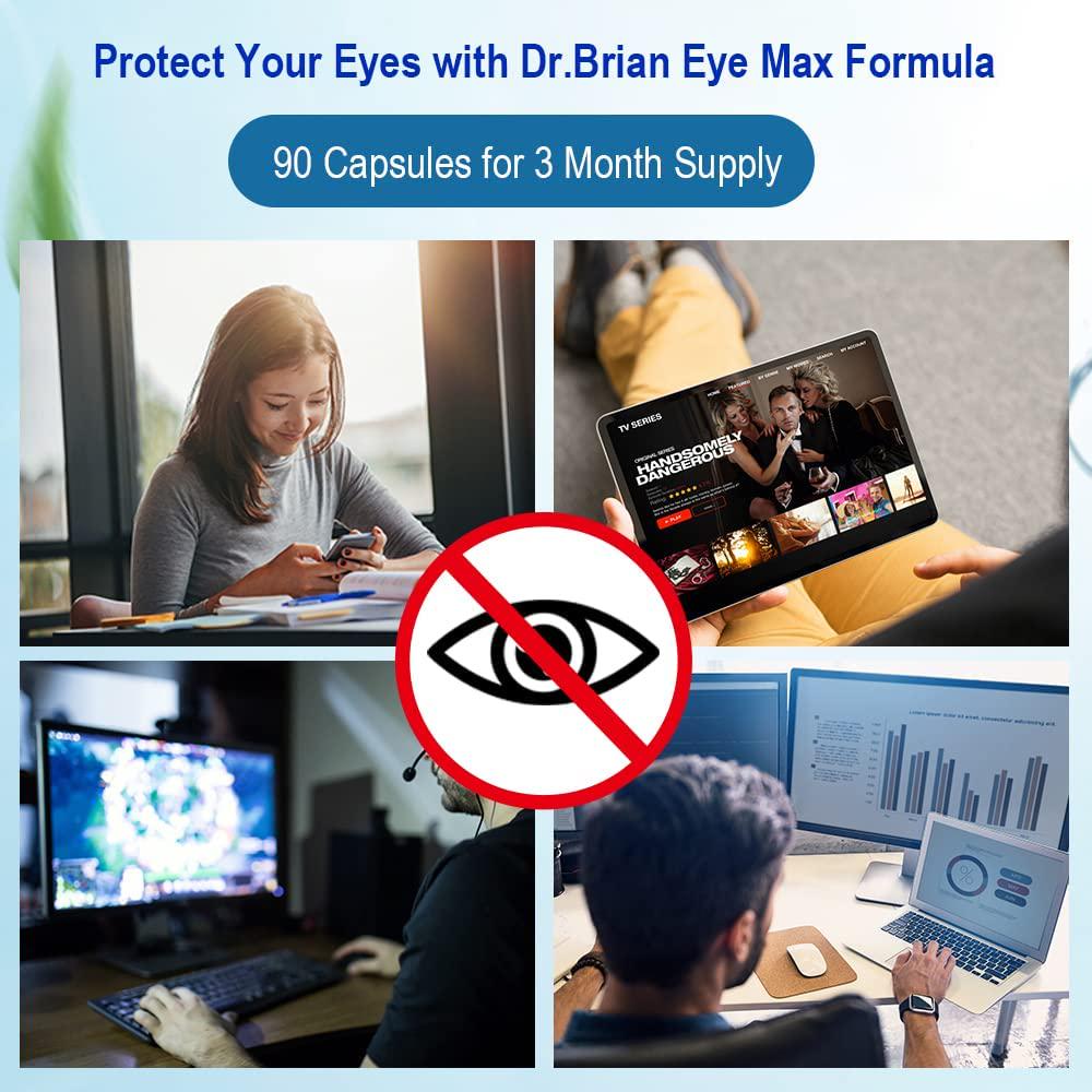 Dr.Brian Eye Vitamins Supplements Contains Lutein 20mg, Omega 3 Fish Oil 700mg, Vitamin A, E, Zinc for Eye Vision Brain Health Care Eye Macular Degeneration Supplements Dry Eyes Adults 90 Capsules
