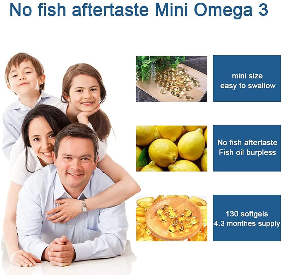 Dr.Brian Fish Oil Supplement 130ct rTG Mini Omega 3 Fish Oil 500mg Capsule for Women Men EPA,DHA,Fatty Acids Vitamin E,D Support Heart Cardiovascular Brain Health Triglyceride Lowering No Fishy Smell
