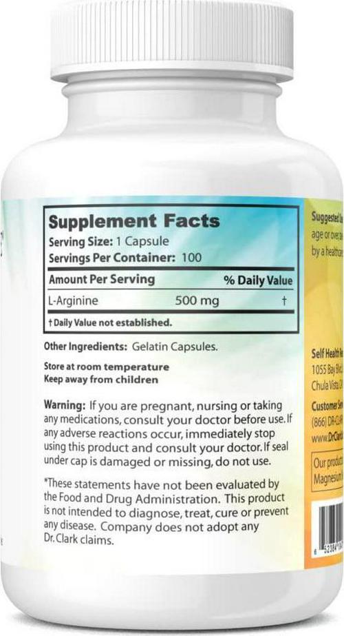 Dr. Clark Arginine, 500mg, 100 Capsules