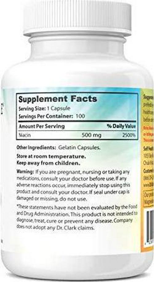Dr. Clark Niacin 500 (Vitamin B3) Supplement, 500mg, 100 Capsules