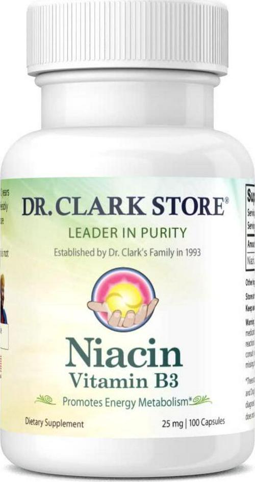 Dr. Clark Niacin (Vitamin B3) Supplement, 25mg, 100 Capsules
