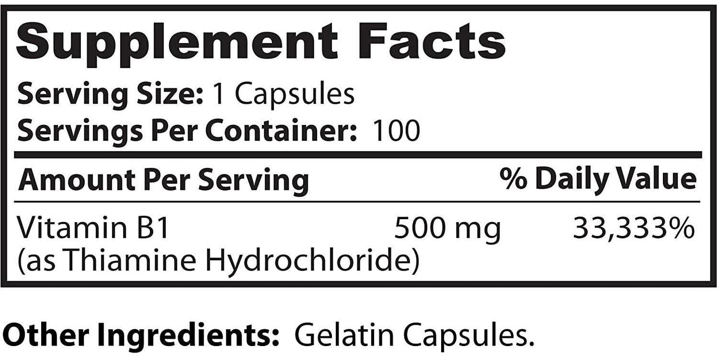 Dr. Clark Vitamin B1 Supplement, 500mg, 100 Capsules