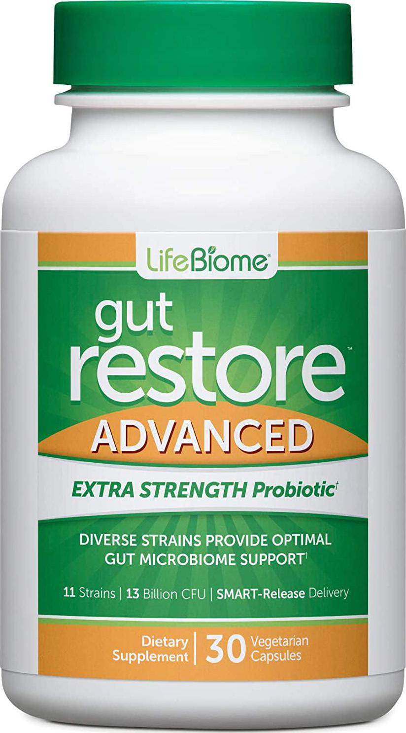 Dr. Drew Sinatra’s LifeBiome Gut Restore Advanced, Maximum Strength Microbiome Probiotic with Fermented Botanicals, 11 Multi Strains, 30 Once-Daily Capsules, Vegetarian, Soy-, Dairy-, and Gluten Free