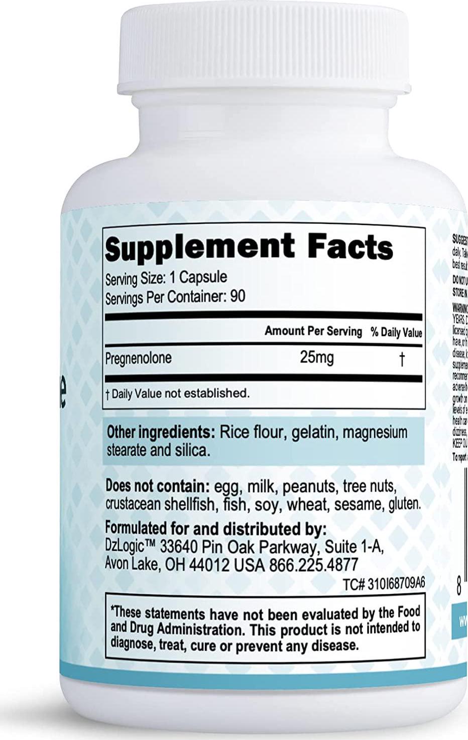 Dr. Dzugan's Advanced Pregnenolone Formula :: Non-GMO, GMP Certified, Gluten Free! :: 25mg 90 Caps :: for Mood, Mental Sharpness, Stress