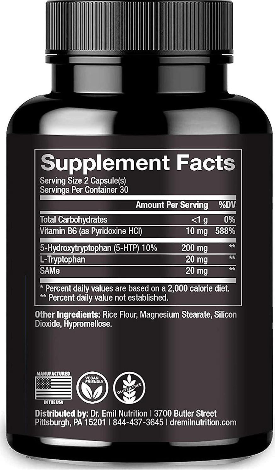 Dr. Emil Nutrition 200 MG 5-HTP Plus Serotonin Synthesizers and Cofactor B6 for Improved Serotonin Conversion for Serotonin Boost, Mood and Sleep Support, 30 Day Supply